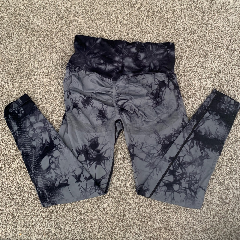 Kids Tie-Dye Active Leggings - Black & Gray